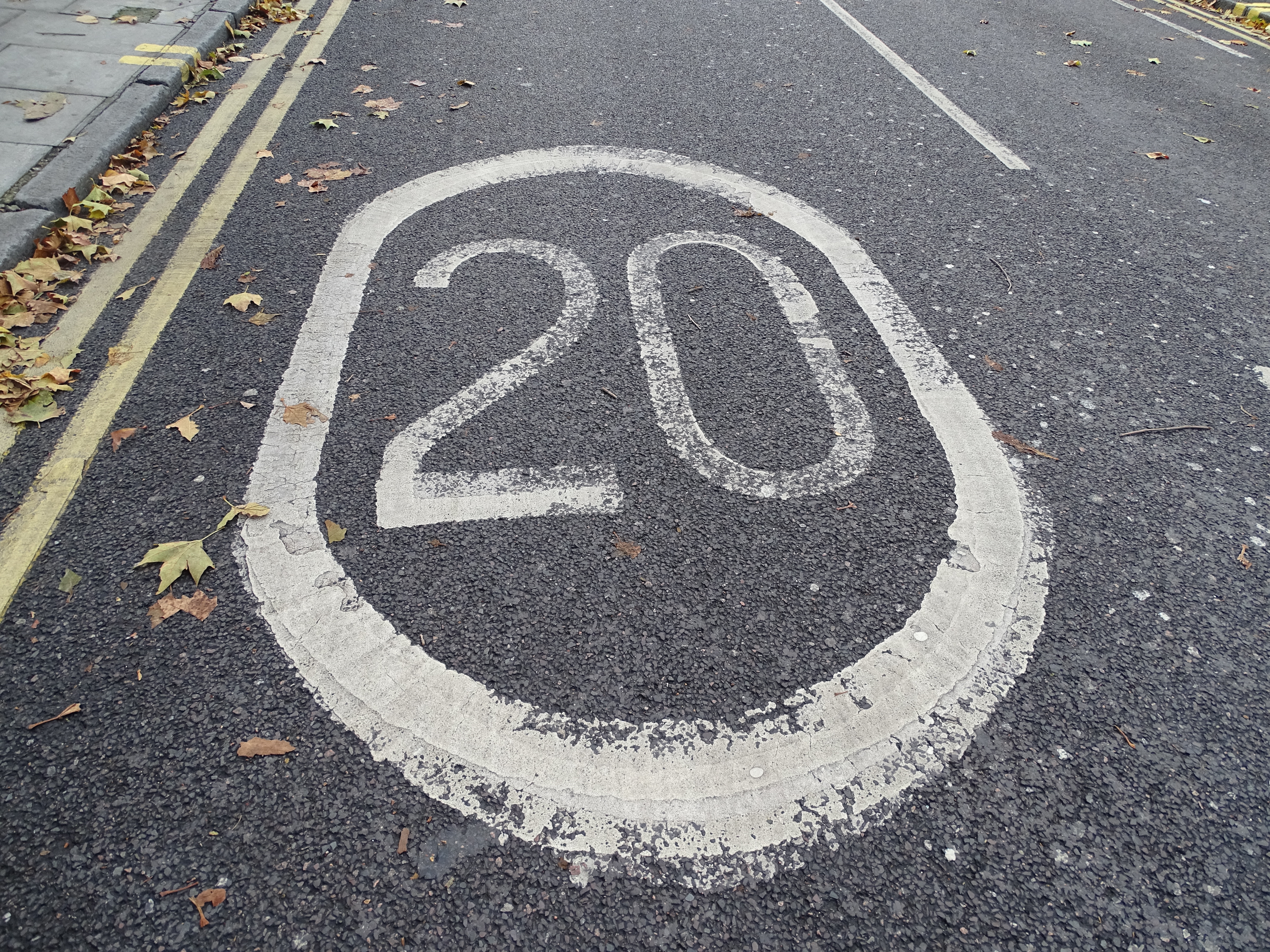 An image of a painted road marking advising drivers of the 20mph speed limit - 20mph speed limit being implemented across St. Andrews