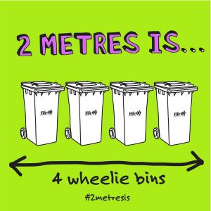 drawing showing four wheelie bins placed side by side is two metres in length