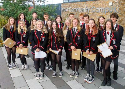 Waid pupils with their SQA results Waid Academy pupils outside the school with their exam results