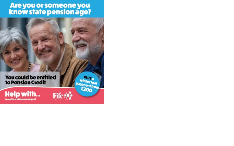 Three older people smiling with text saying Are you or someone you know state pension age