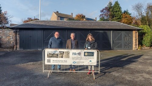 Stewart Christie, Director - Rural Skills Scotland Ltd; Councillor Ian Cameron, Convener of the Kirkcaldy Area Committee and Deborah Kent, Projcet Officer with Fife Historic Buildings Trust