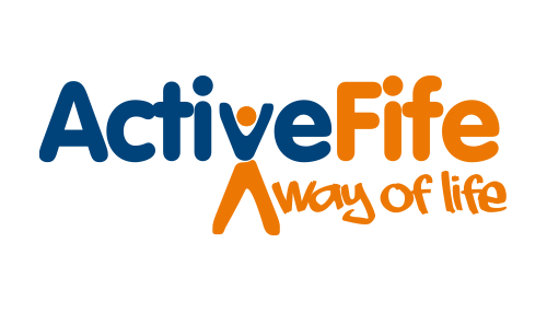 Active Fife – a way of life logo, with blue and orange text and a stylised orange figure forming part of the word Fife