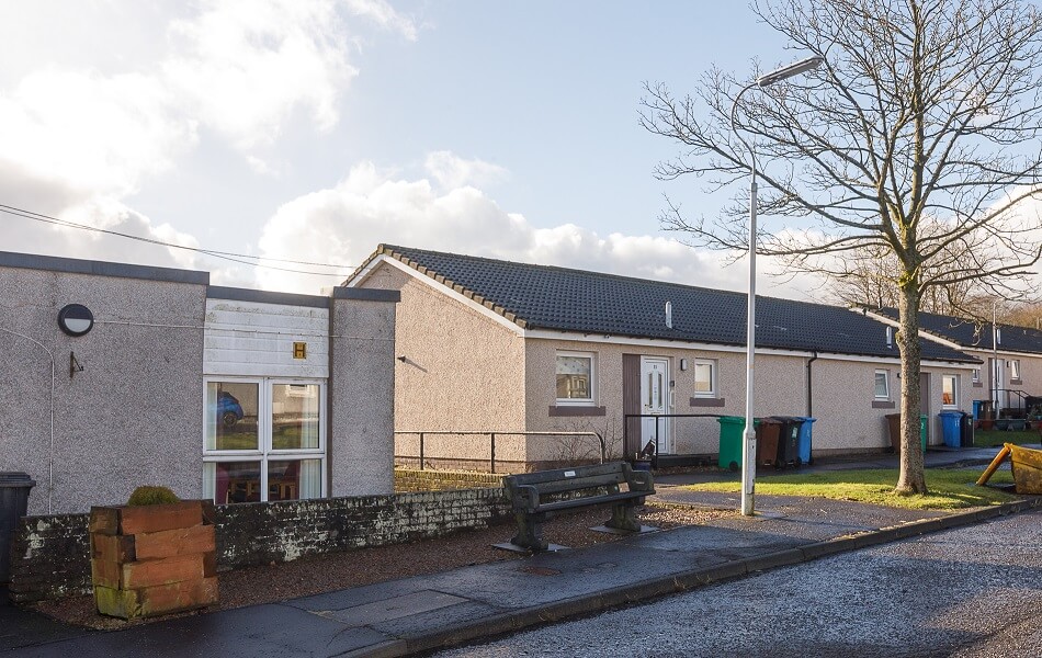 Exterior of Moir Court individual bungalows, next to main complex entrance