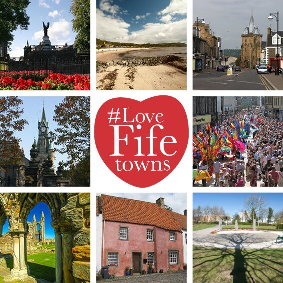 Collage of beauty areas in FIfe towns
