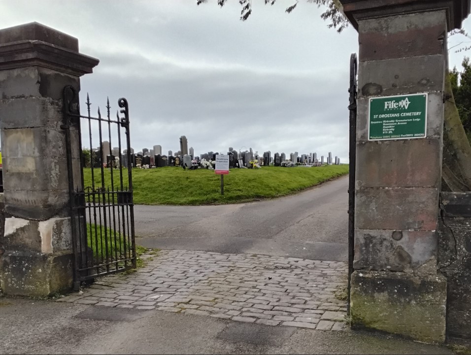 View through the gates to St Drostans Cemetery