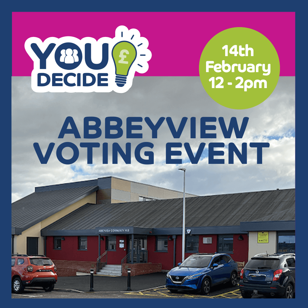 Outside Abbeyview Community Hub - Abbeyview residents invited to vote on £30,000 community projects