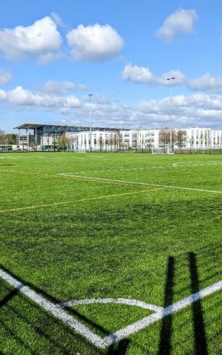 Looking across the astro pitch from the corner flag