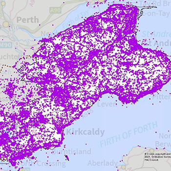 Map of fife with lots of dots covering