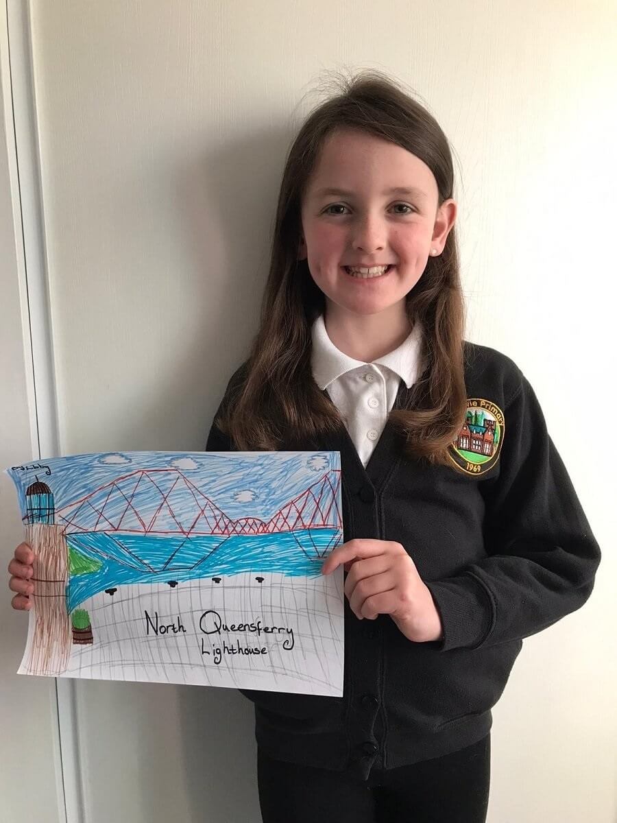 Libby Haldane showing her picture of the Forth Bridge