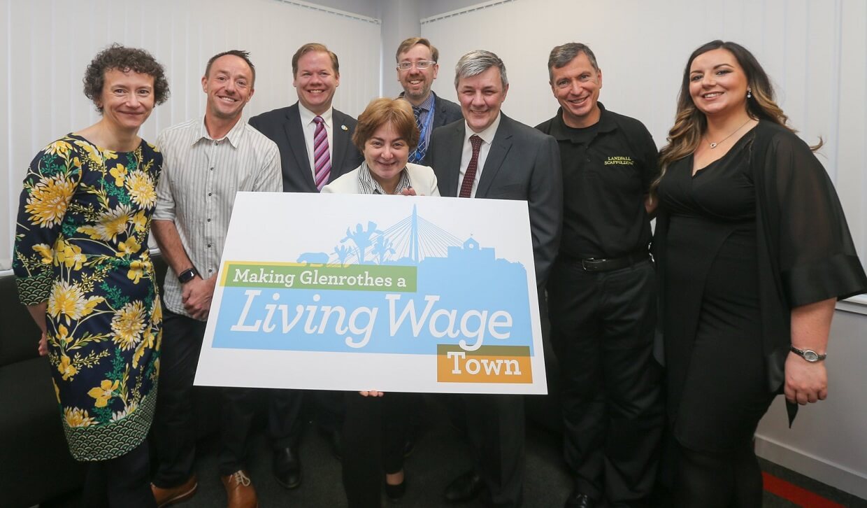 A group of people involved in the Make Glenrothes a Living Wage Town campaign. - Good news for employees in Glenrothes