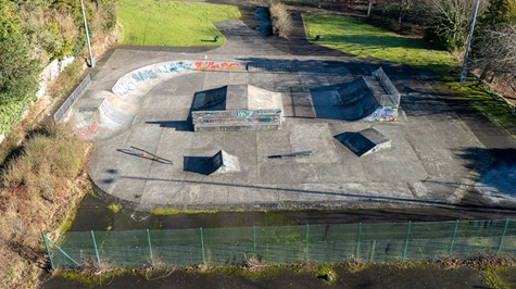 Aerial view of Dunfermline Skatepark before work starts 