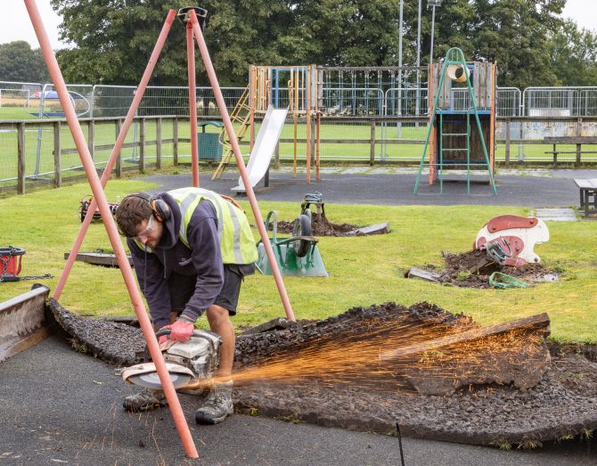 Diggers and machinery on play park