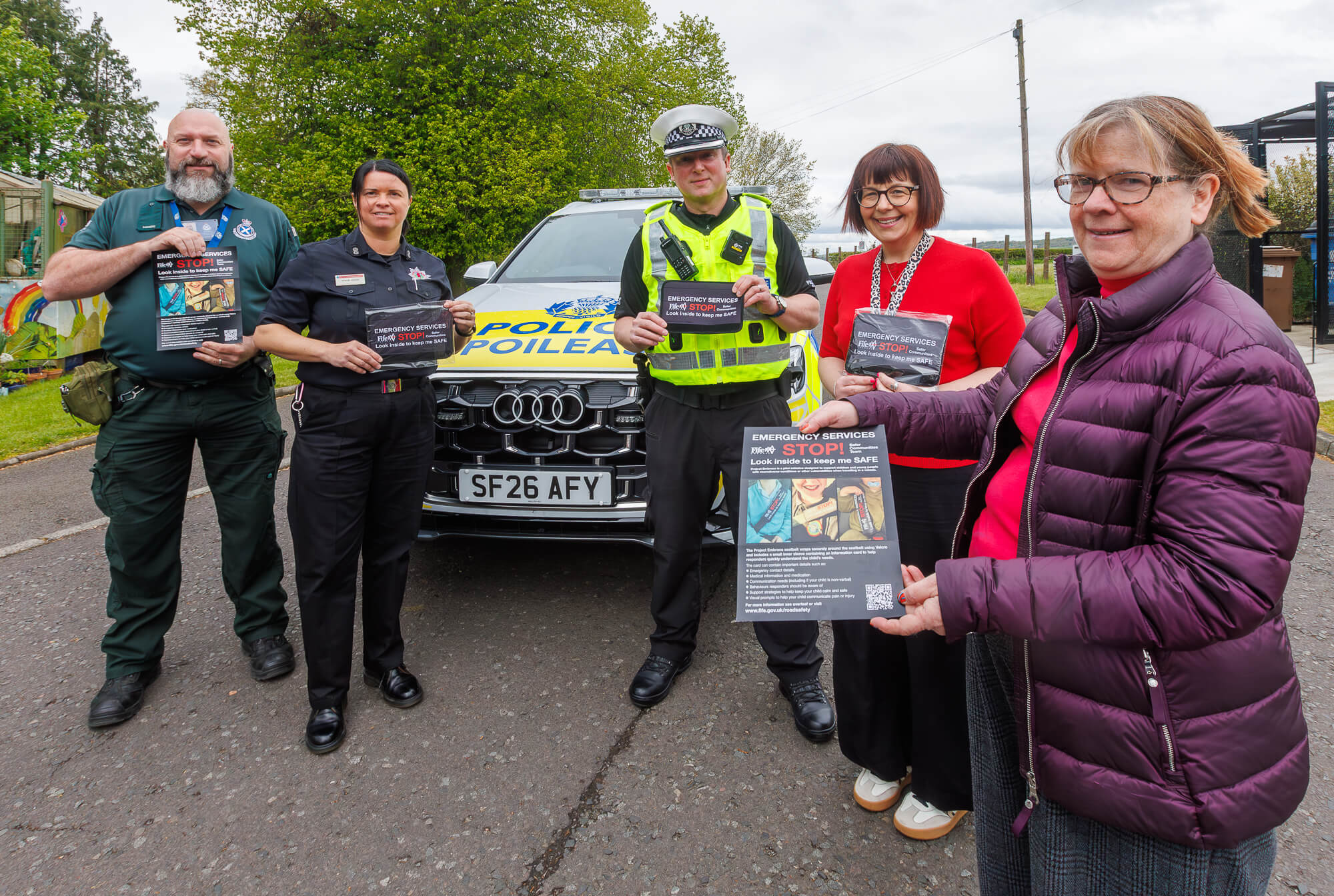 Dave Burt, Scottish Ambulance Service paramedic; Stacey Hodge, Watch Commander and Local Area Liaison Officer at Scottish Fire and Rescue Service; Inspector Adam Scott, Police Scotland; Tricia Spacey, Safer Communities Manager; Cllr Margaret Kennedy, Fife Community Safety Partnership chair.
