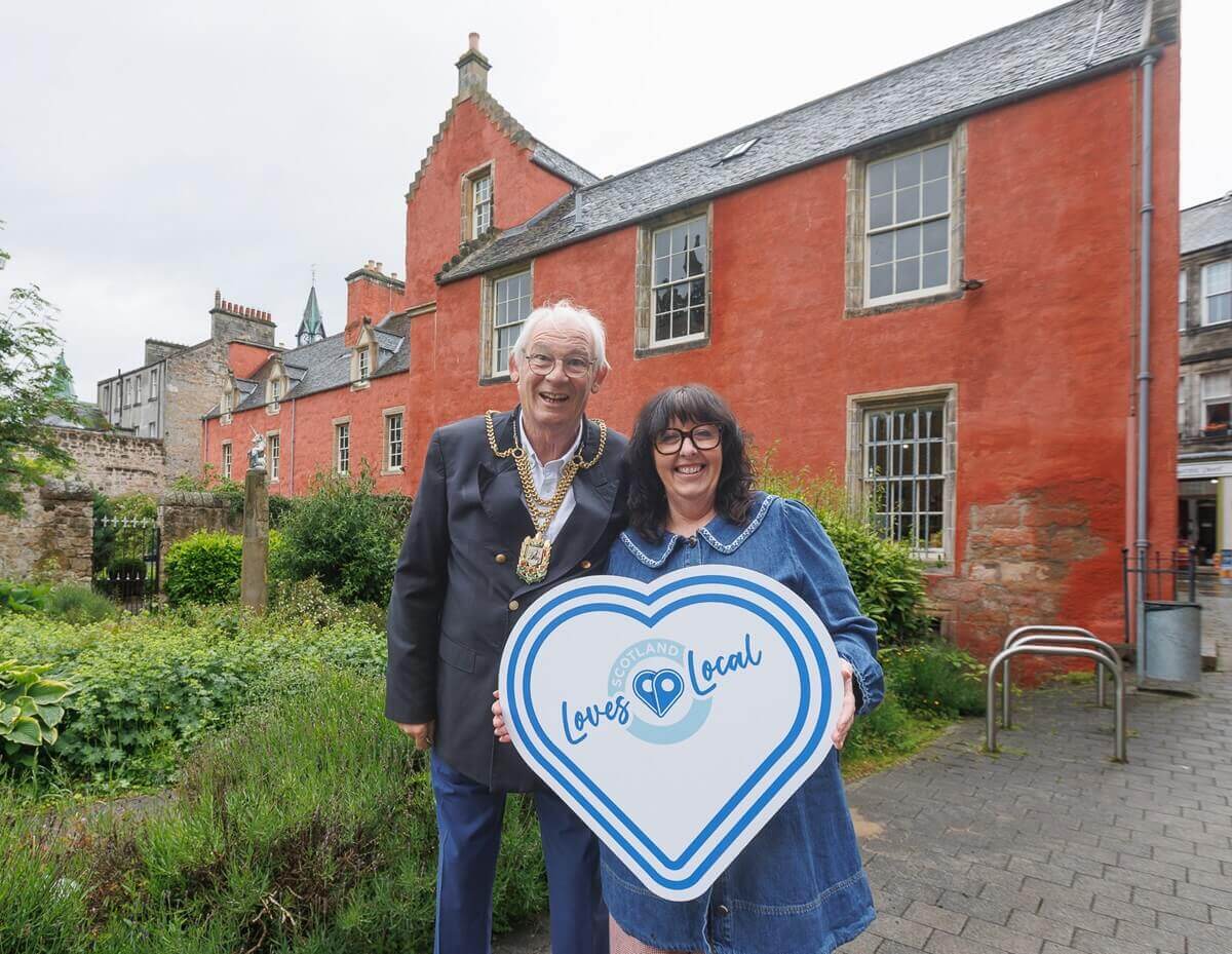 Jim Leishman alongside Louise Hutchison at Abbot House in Dunfermline - Fife Council supports Scotland Loves Local Week