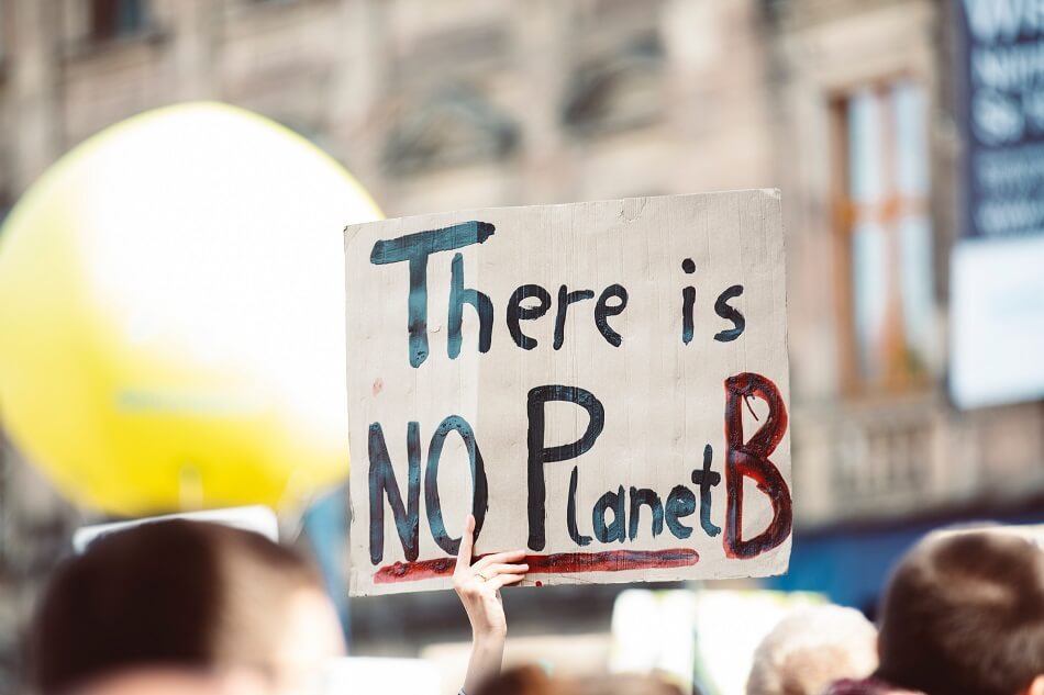 Image of placard held up, with the message 'There's no Planet B'