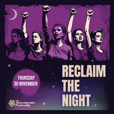 Image showing women with raised arms and clenched fists for Reclaim the Night event
