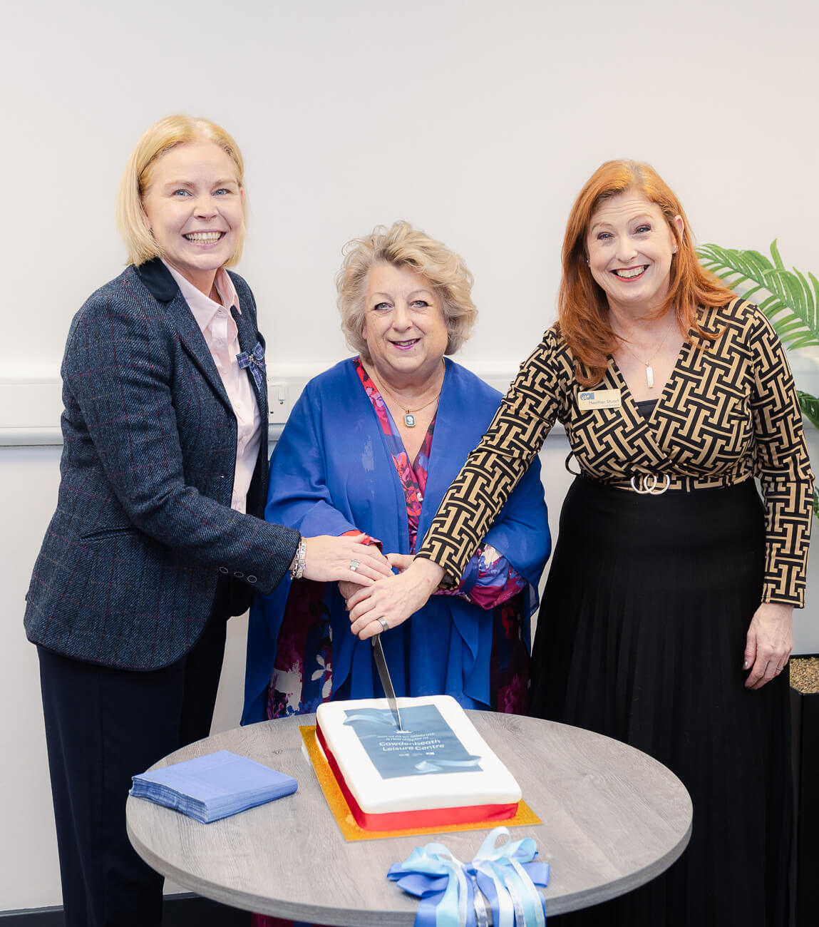 Cowdenbeath Leisure Centre officially opens Emma Walker, Chief Executive of Fife Sports and Leisure Trust, Cllr Linda Erskine, Spokesperson for Communities and Heather Stuart, Chief Executive of OnFife