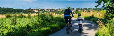 Man and child cycling