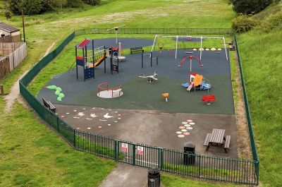 Arial view of play equipment in park 