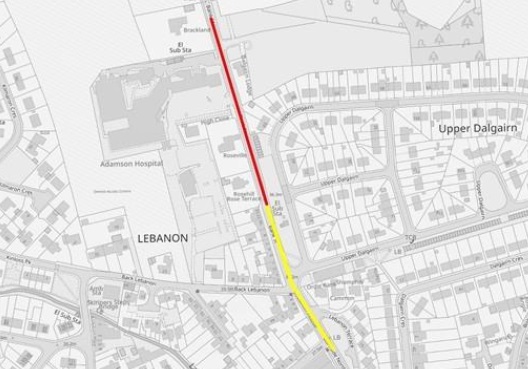 Burnside, Cupar roadworks location Map showing location of roadworks
