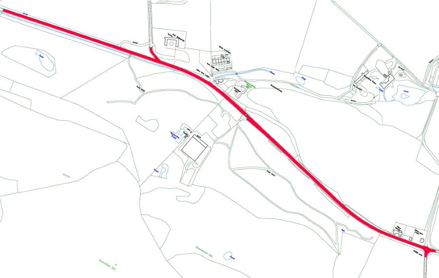 Map showing location of roadworks on B9157