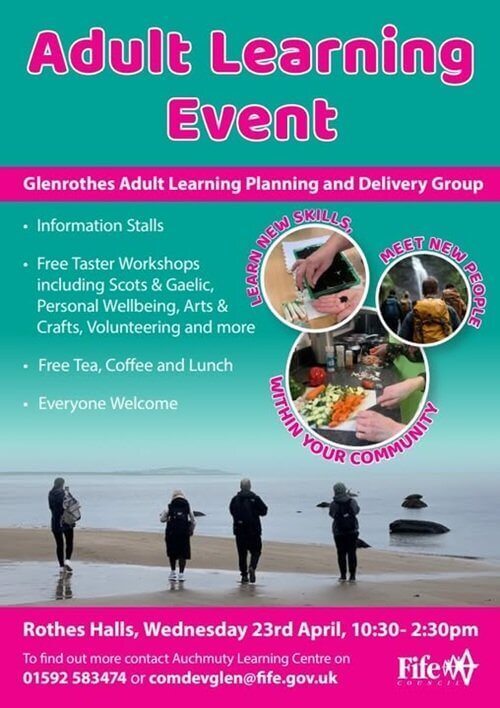 Four people standing on a beach looking out to sea - Free adult learning event in Glenrothes