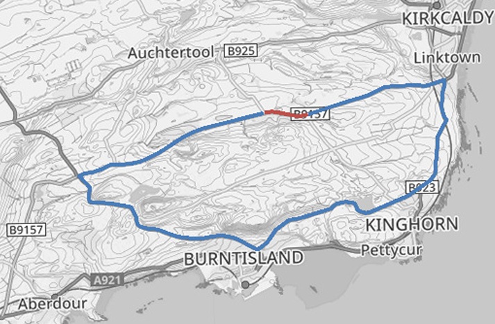 Map showing B9157 diversion via Kinghorn and Burntisland