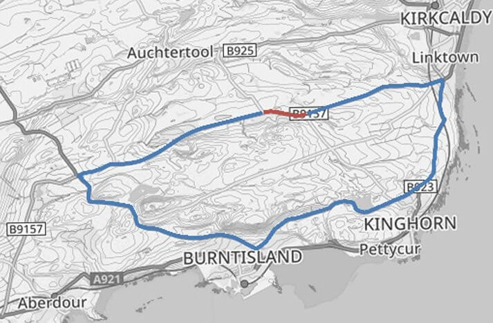 Map showing B9157 diversion via Kinghorn and Burntisland