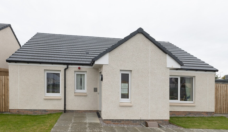 External view of Lathalmond Square front entrance with patio area