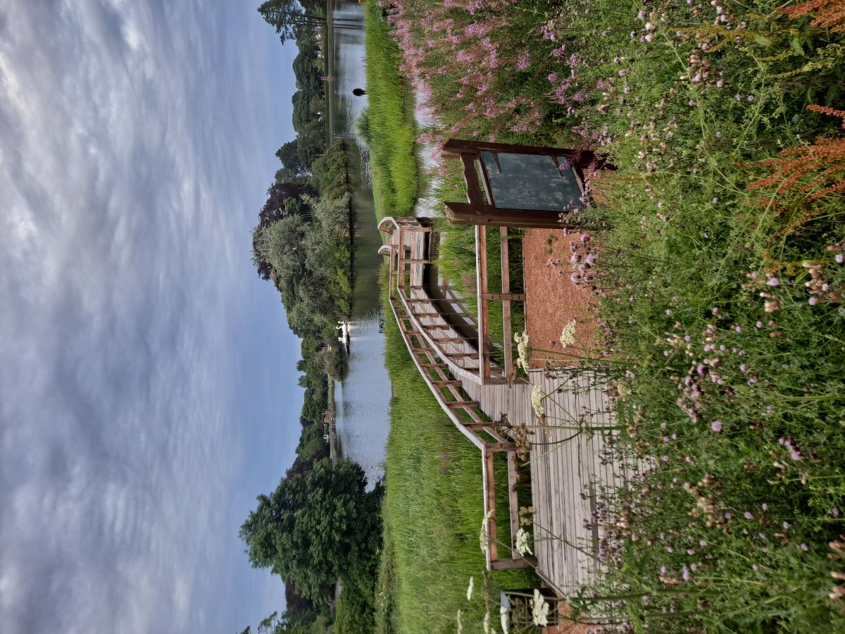 View of the pond in Beveridge Park showing the new boardwalk