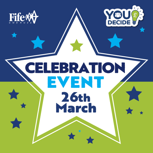 Kirkcaldy community projects celebrated following £300,000 ‘You Decide’ investment Green and blue background with a white star