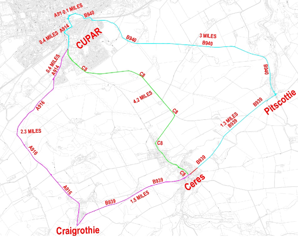 St Andrews Road Ceres diversion routes via Cupar, Craigrothie and Pitscottie