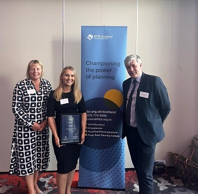 Young Planner of the Year Sarah Purves with Head of Planning Pam Ewen and Cllr Altany Craik