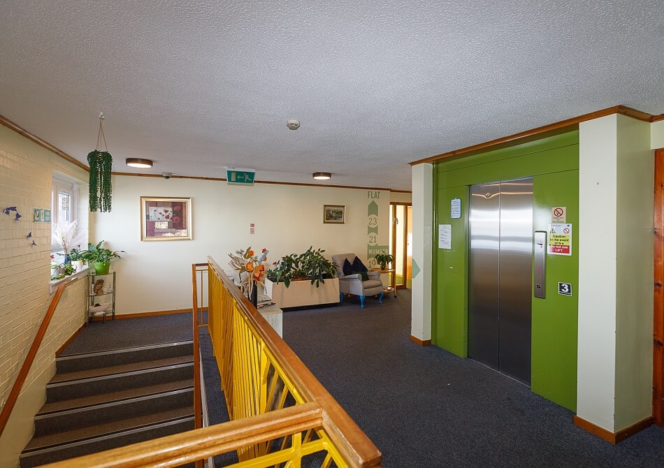 Communal hallway, with both lift and stair access at Granary Lane