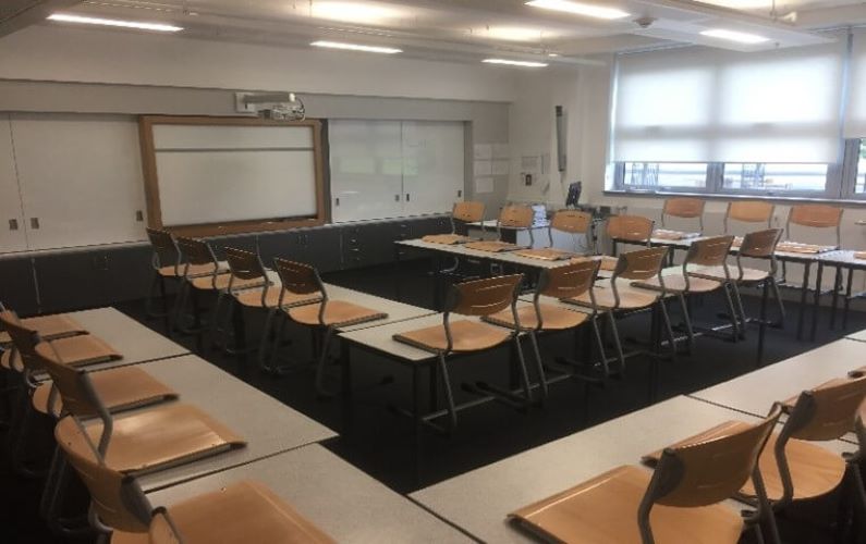 Classroom filled with desks and chairs