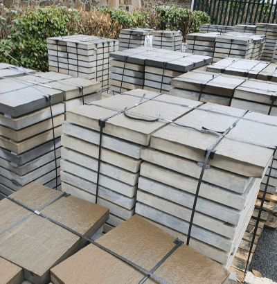 Some of the paving stacked, ready for use in Inverkeithing