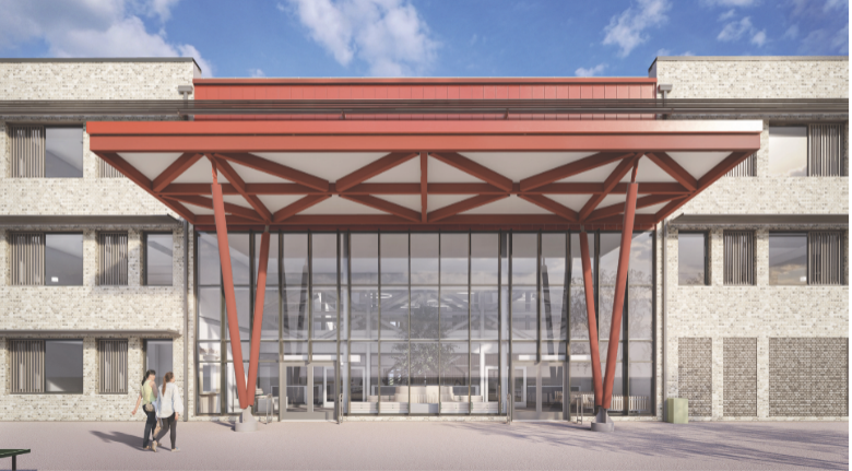 Artist's impression of the entrance to the new high school building