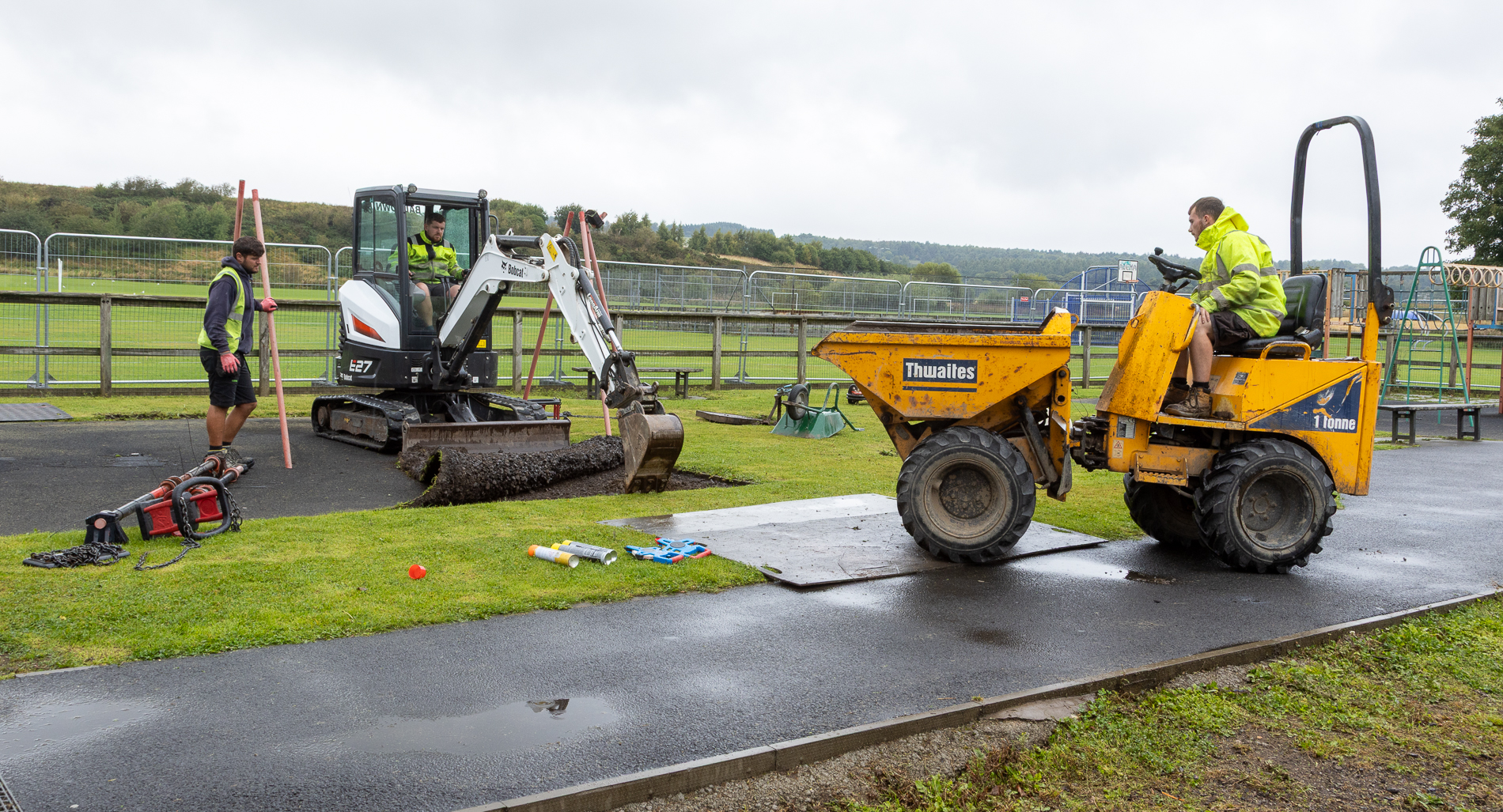 Diggers and machinery on play park