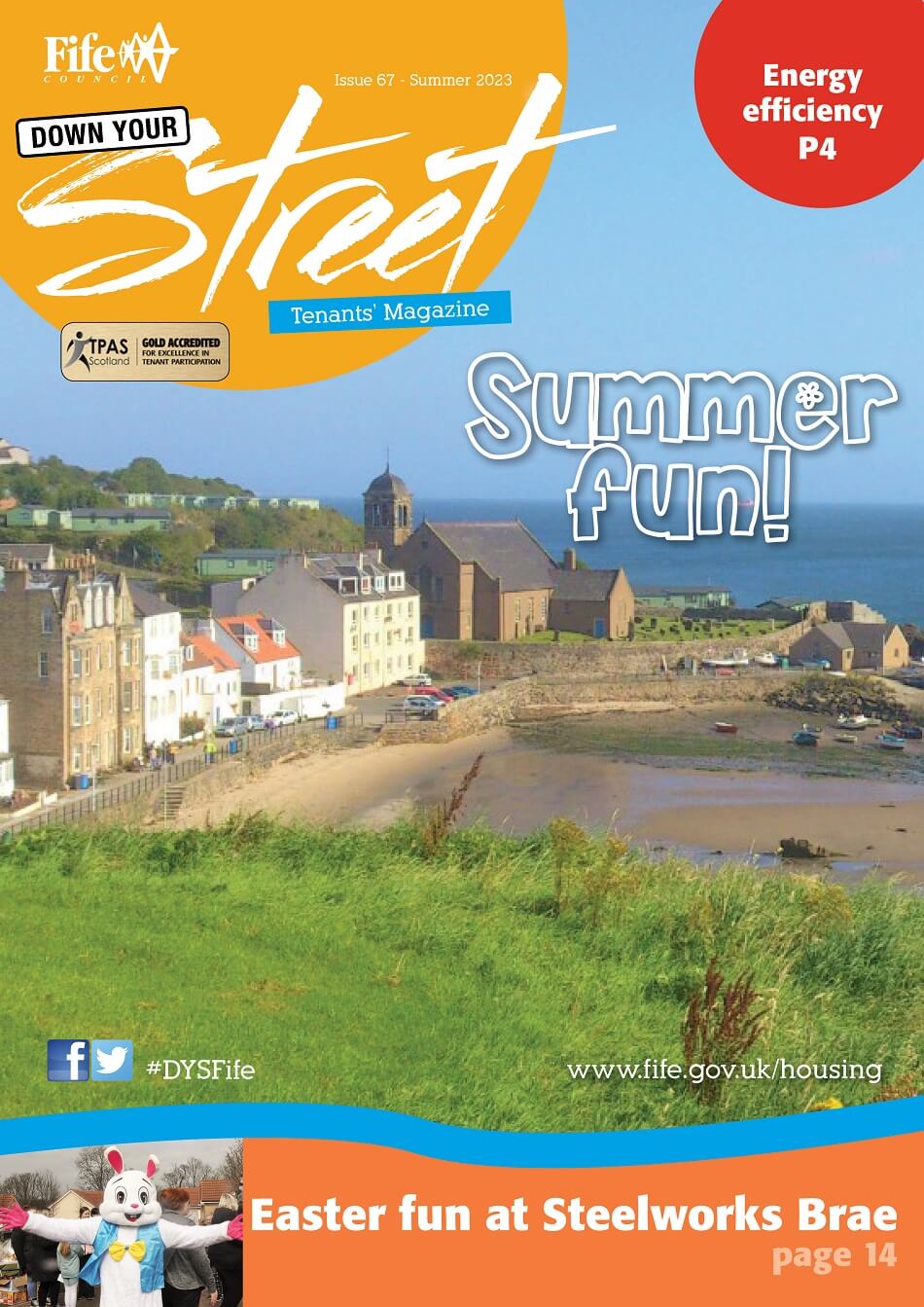 Cover image of the Summer 2023 DYS magazine, with coastal view  of beach