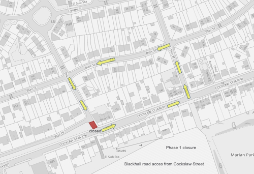 Map showing Blackhall Road Closure